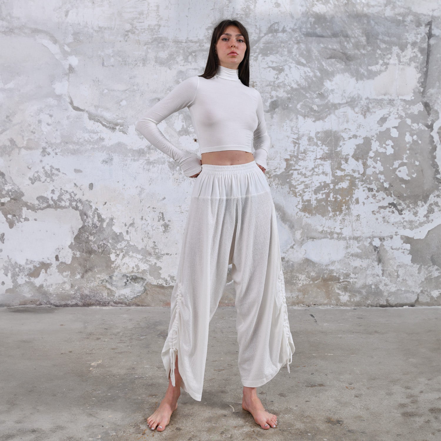 White Yoga Boho Pants, Handmade bohemian clothing for women Unique clothing designs with ethnic and tribal influences Sustainable and eco-friendly clothing options Artisanal clothing with intricate embroidery and embellishments Colorful and vibrant clothing for free-spirited women Boho-chic apparel with a relaxed and comfortable fit, burning man women