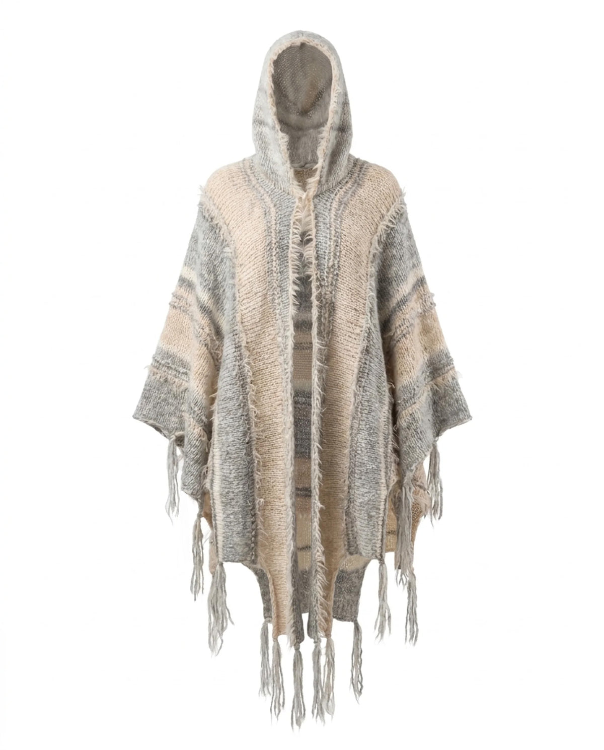 Puzzle Hand-Knitted Hooded Poncho · Mist