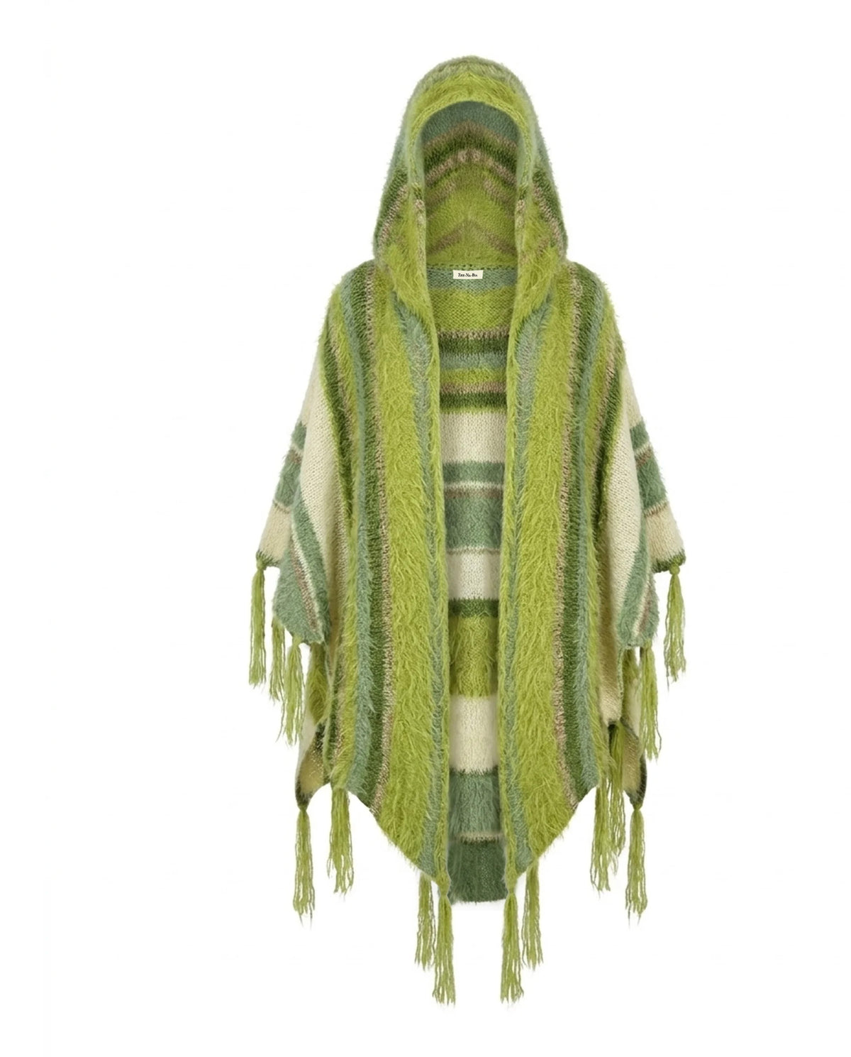 Puzzle Hand-Knitted Hooded Poncho · Moss