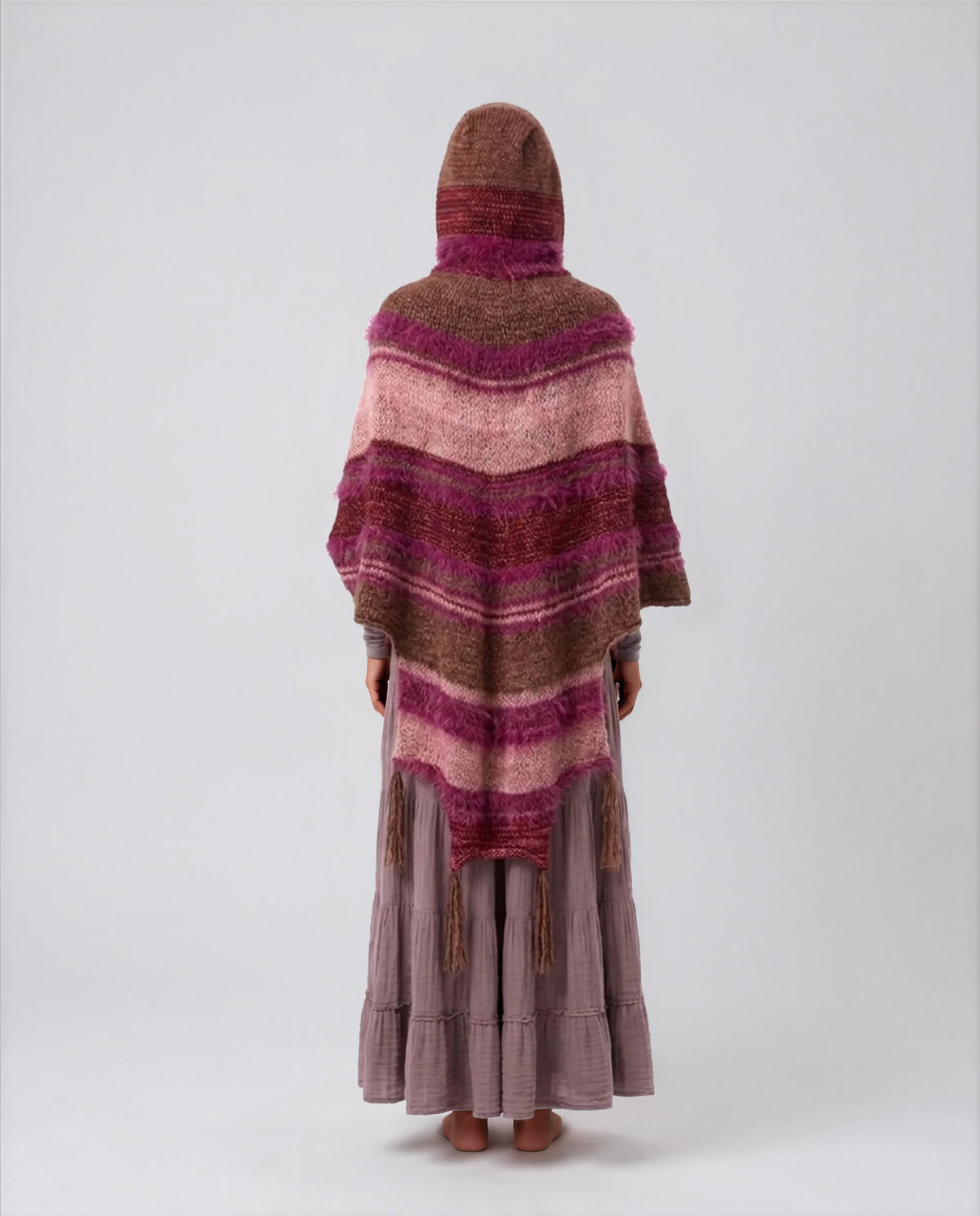 Puzzle Hand-Knitted Hooded Poncho · Pomegranate