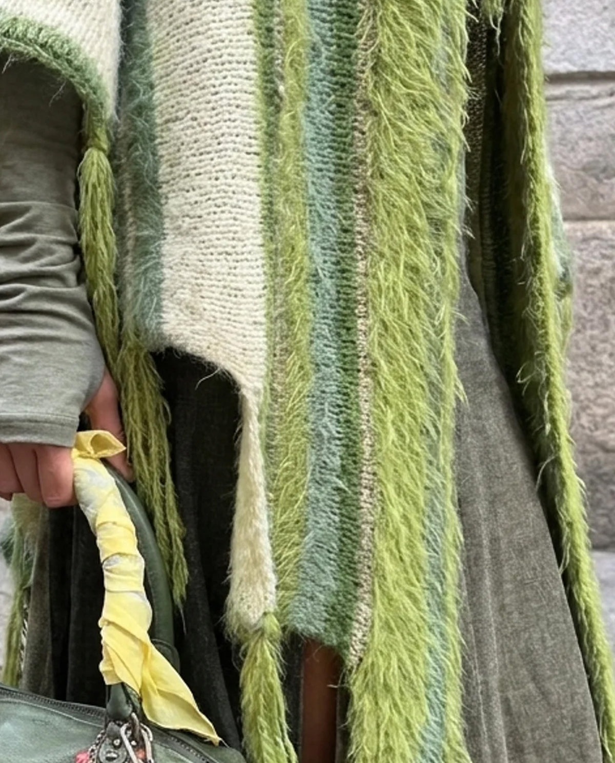 Puzzle Hand-Knitted Hooded Poncho · Moss