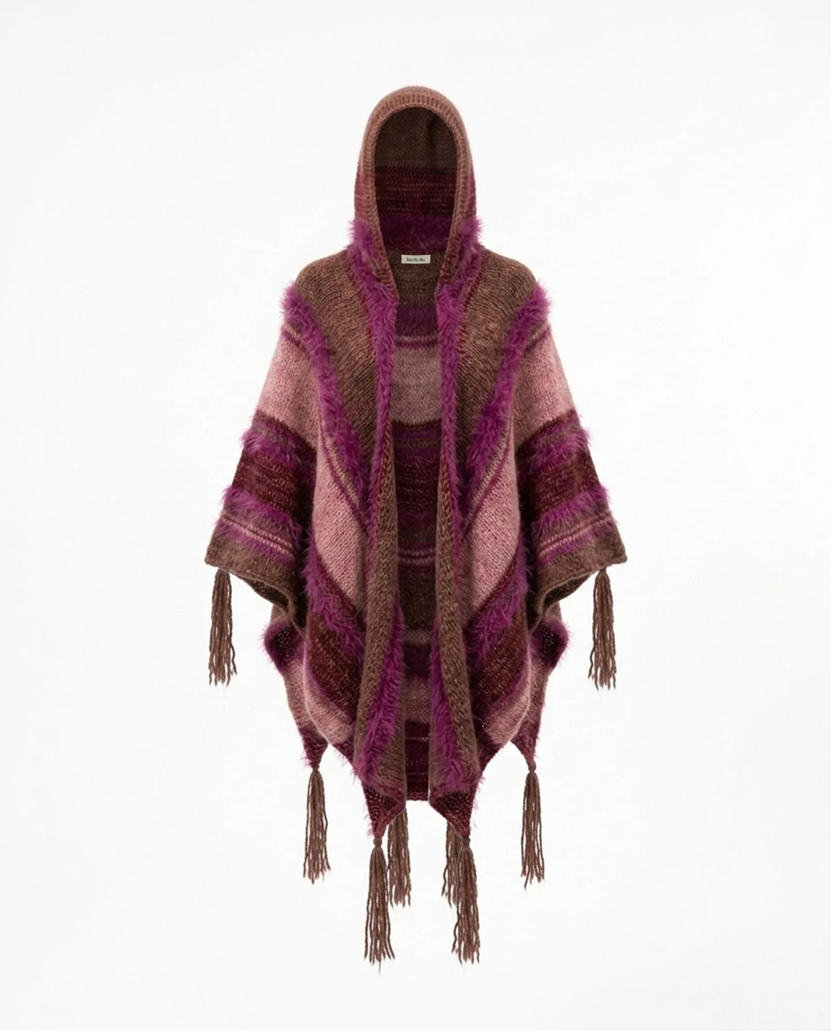 Puzzle Hand-Knitted Hooded Poncho · Pomegranate