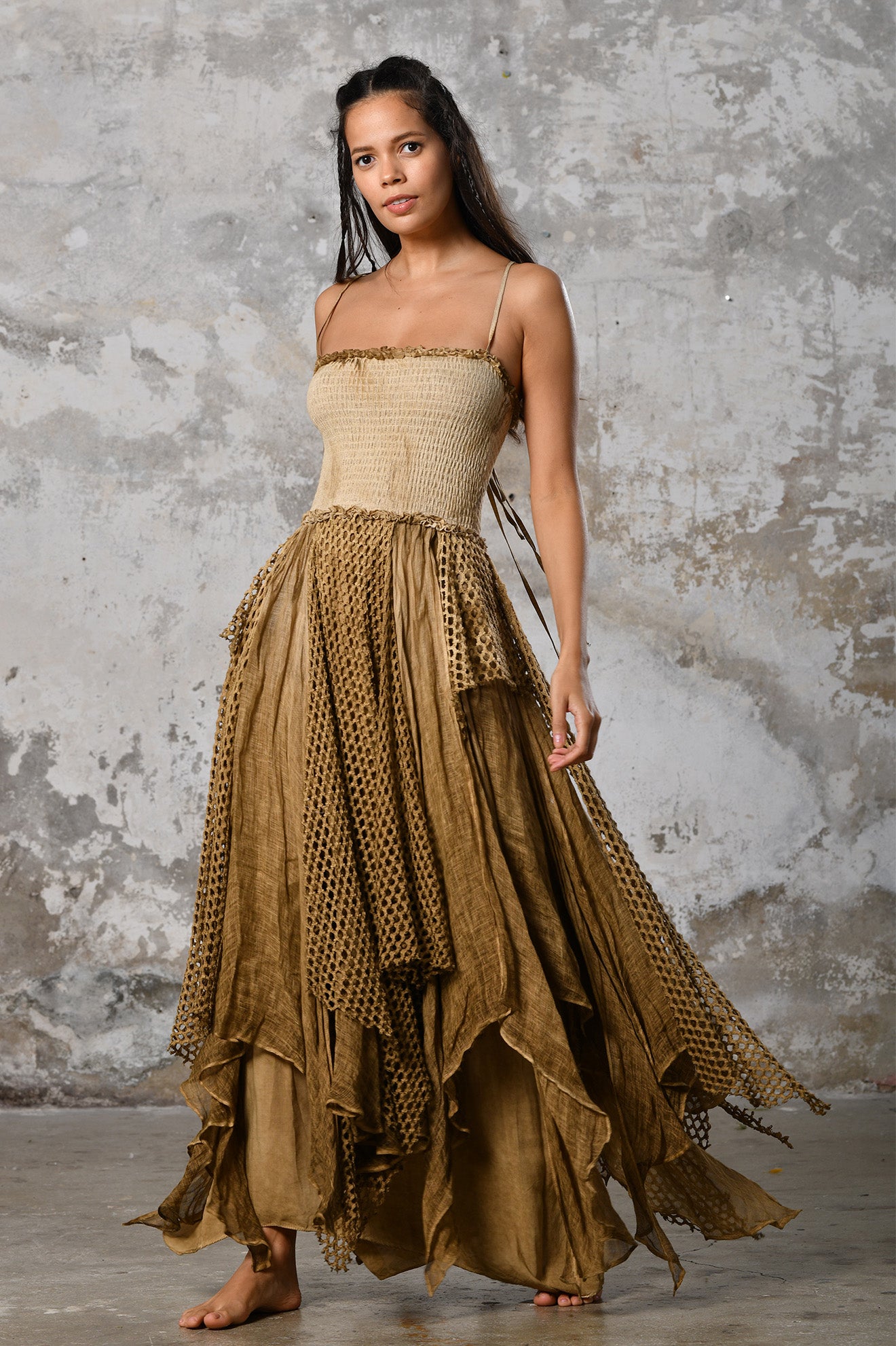 Our greek goddess dress made of handwoven organic cotton. Perfect dress for beach weddings, ceremonies and special occasions. The braids are made by hands making this dress transformer - multiway. You can tighten it up in different positions.