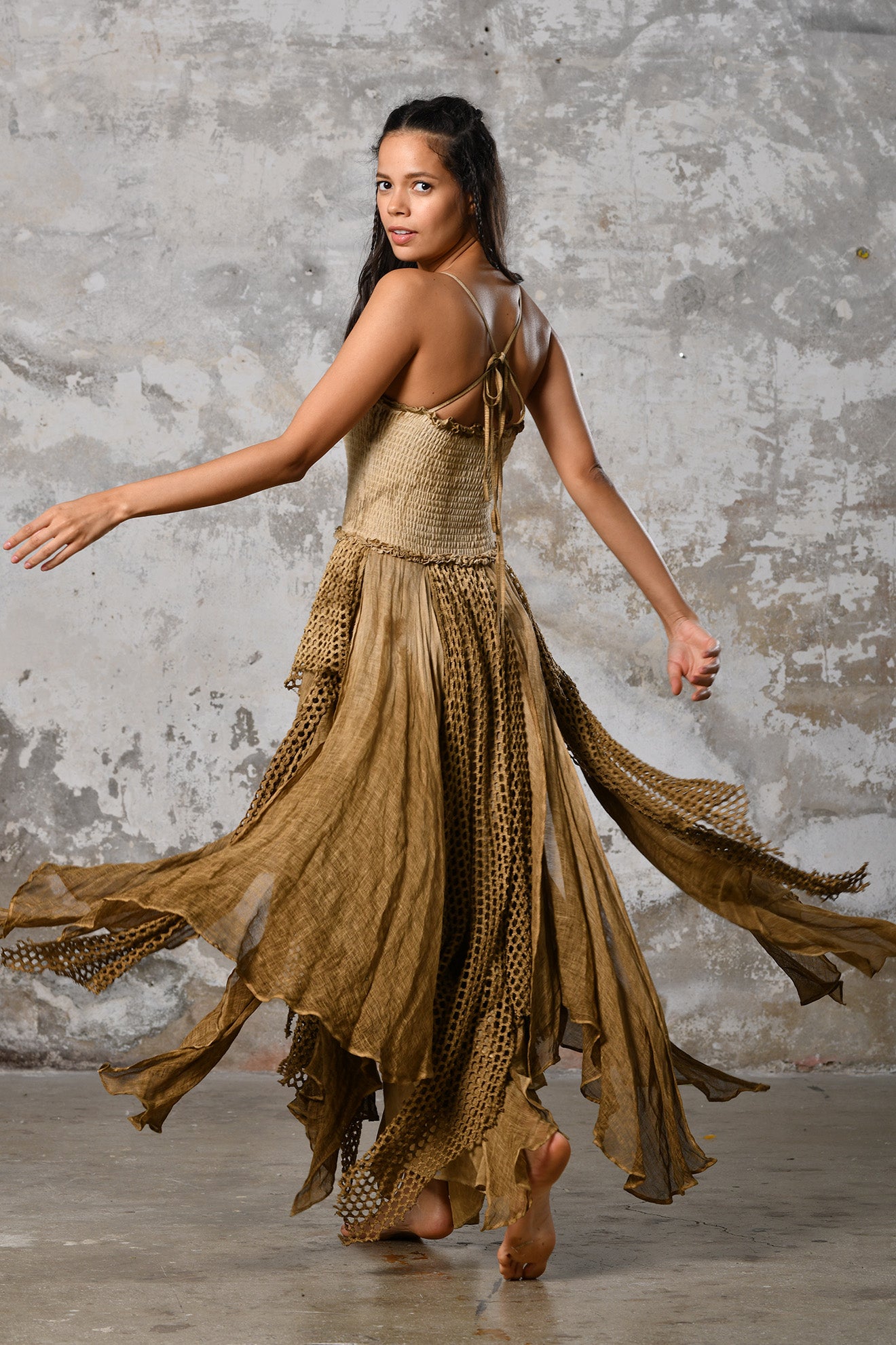 New! Red Rose Greek Goddess Dress • Boho Bridesmaid Dress • Bell Sleeves Dress • Open Belly with Copper Ring Dress • Organic Priestess Dress