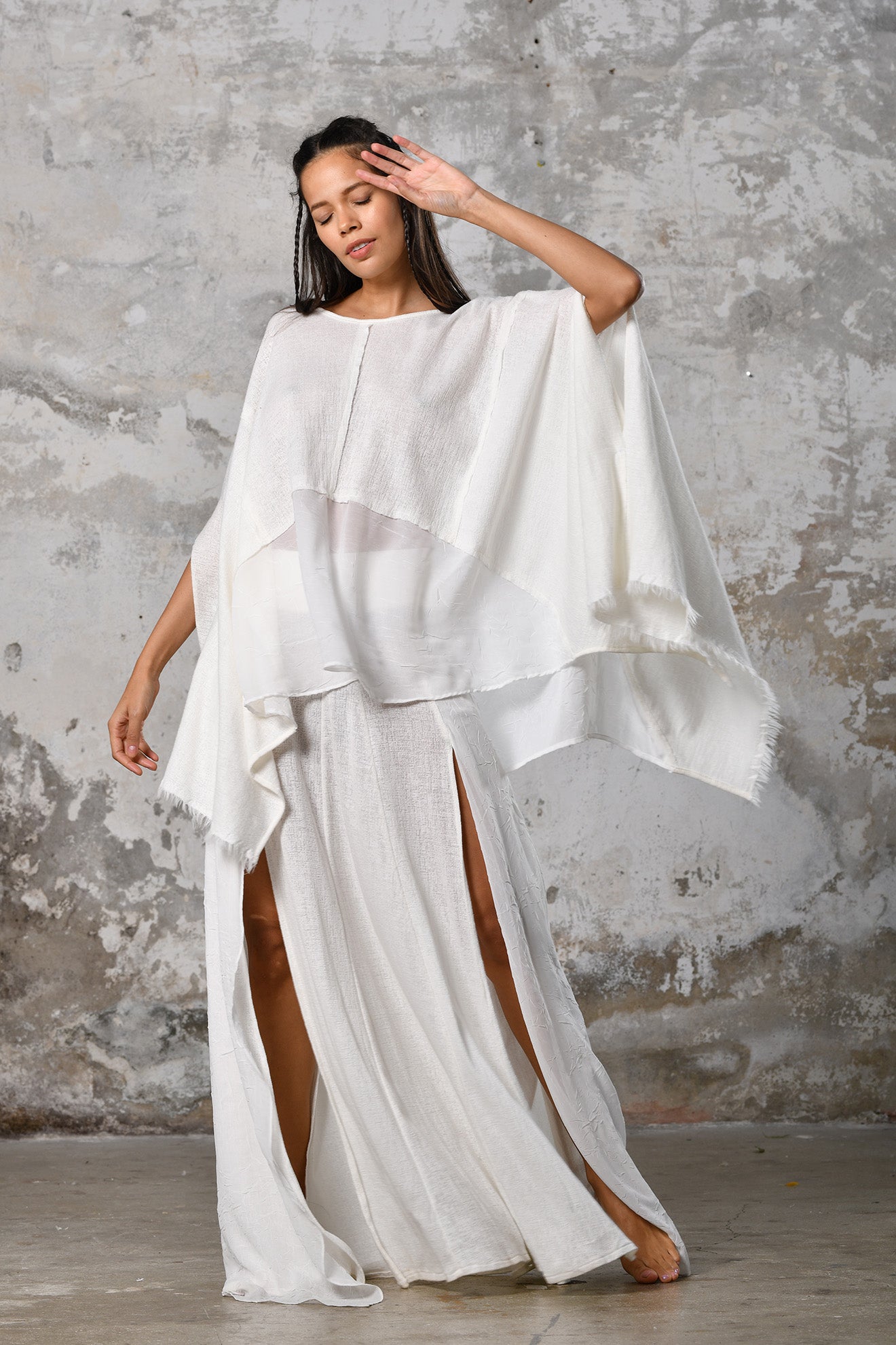 White Goddess Boho Top • Bohemian Cape Tunic • Organic Goddess Top • See Through Boho Blouse