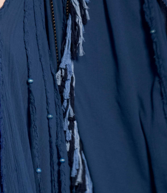 Handmade tassel poncho in navy blue for men, featuring fringe and braids, crafted from organic cotton, perfect for adding a boho touch to your wardrobe.