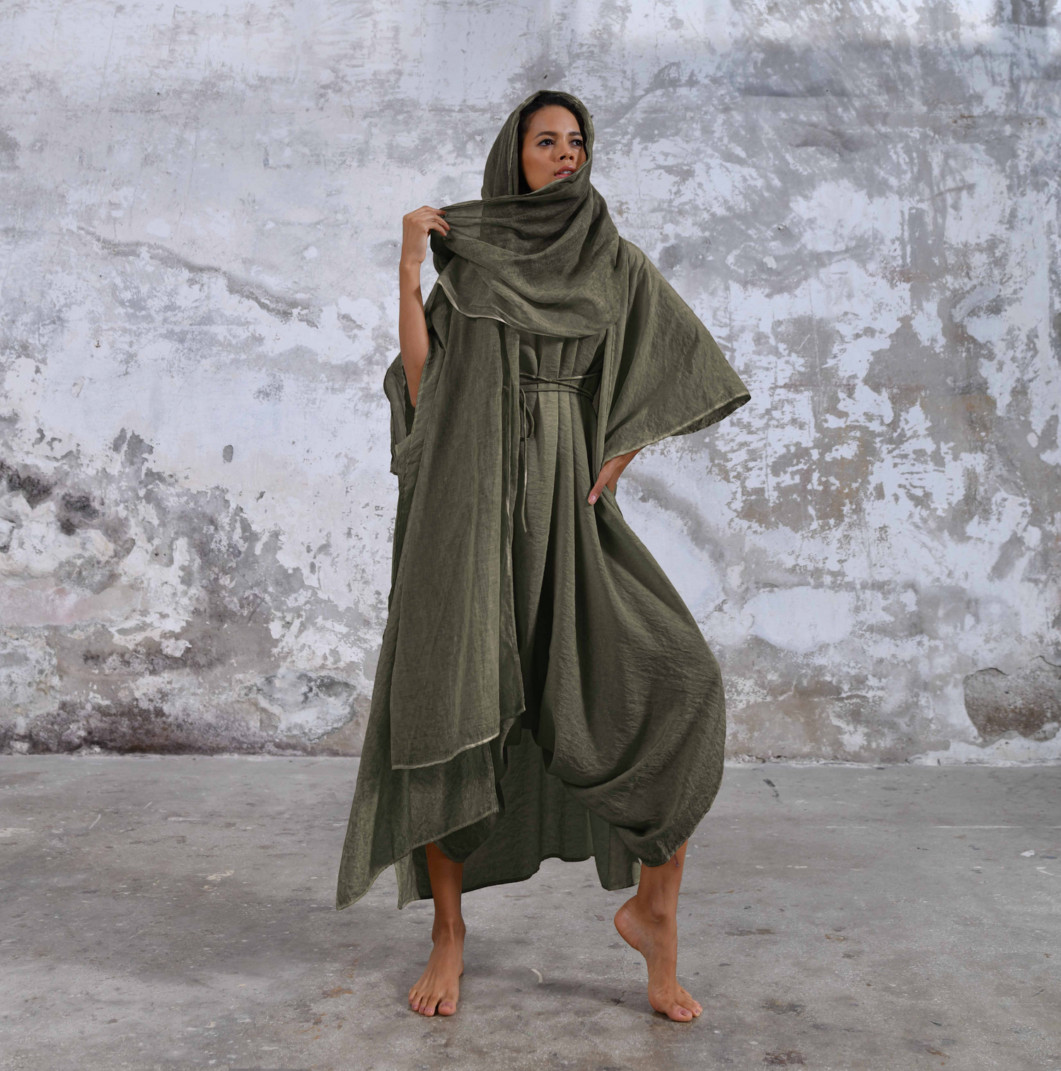 SHAWL Kimono in Khaki Green