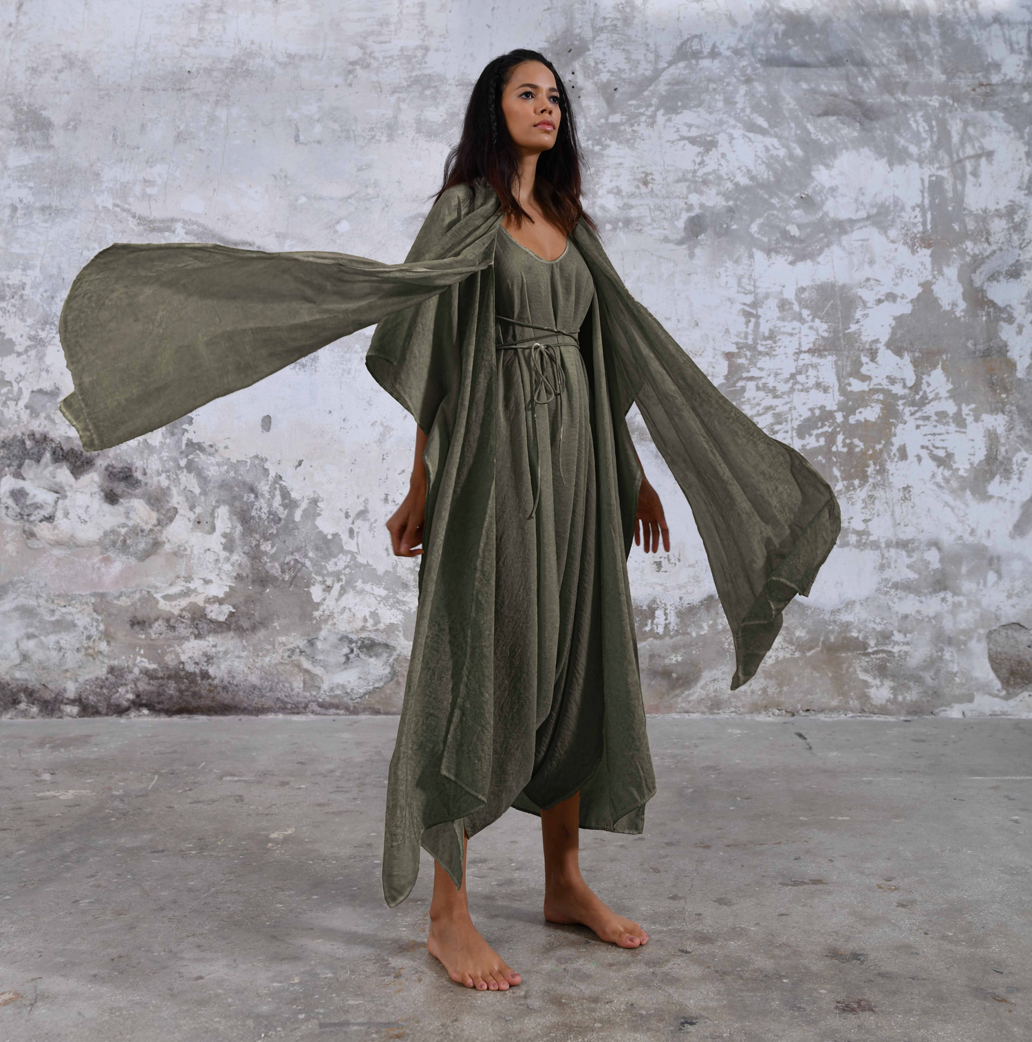 SHAWL Kimono in Khaki Green