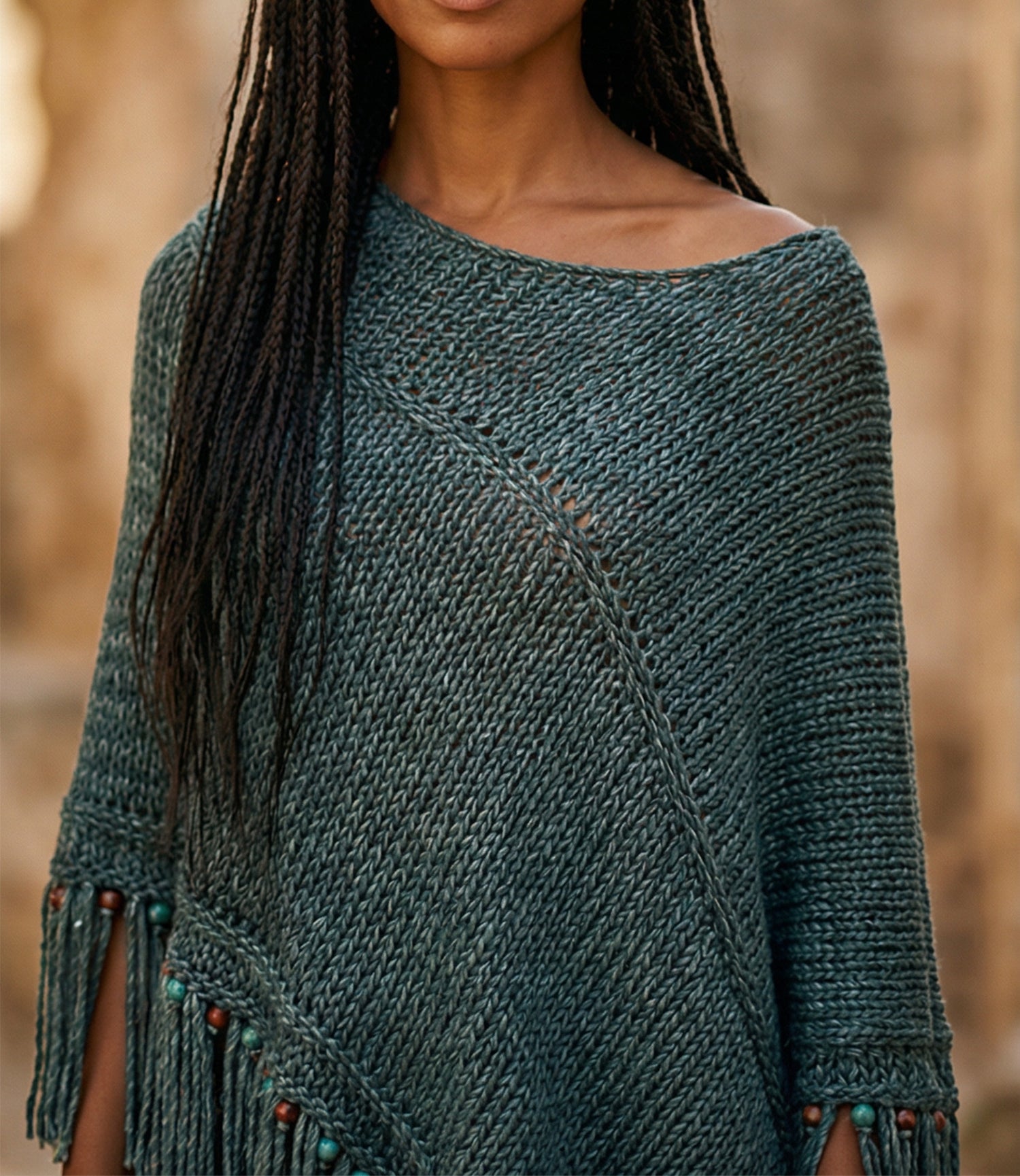 Root Poncho in Teal Blue