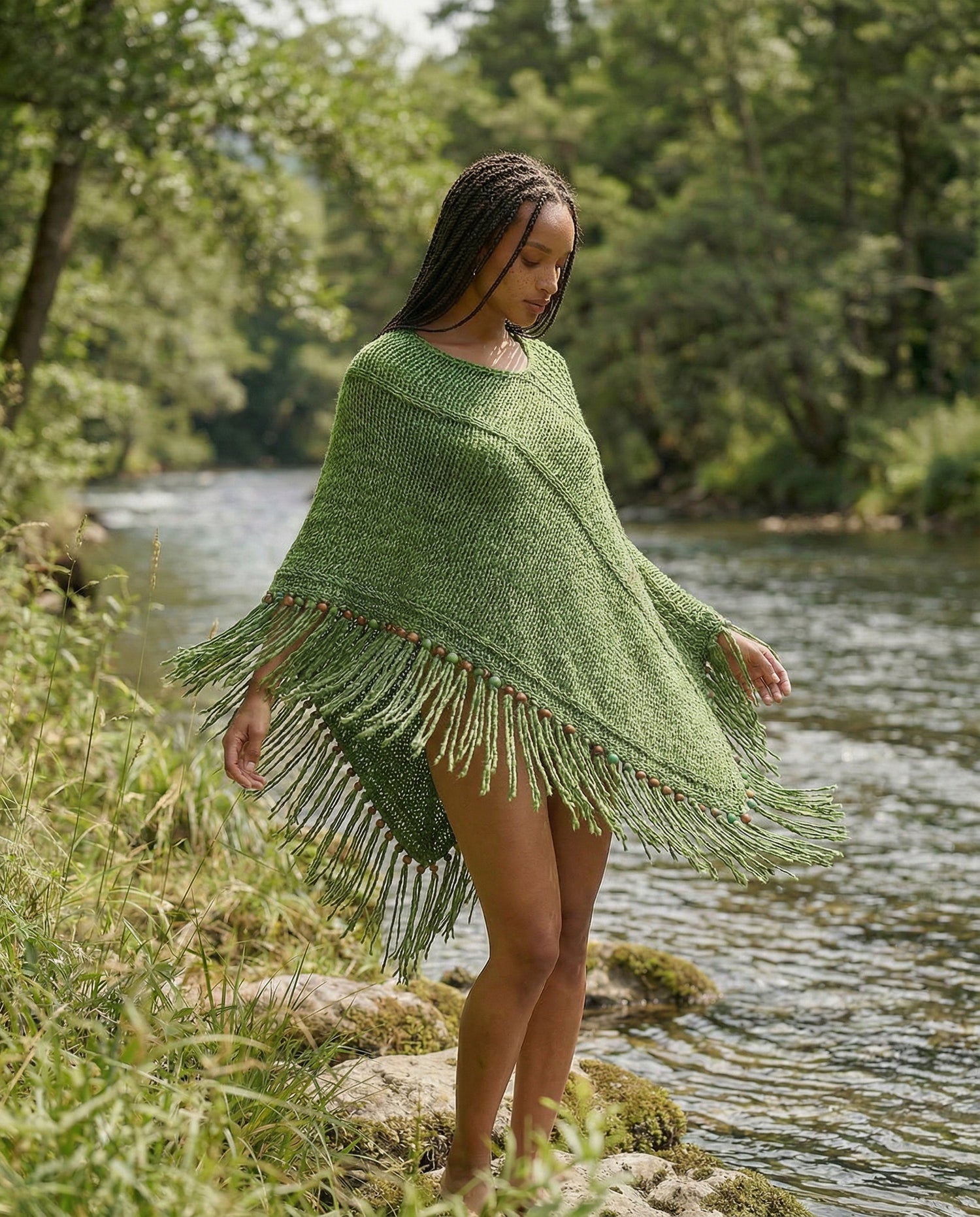 Root Poncho in Forest Green