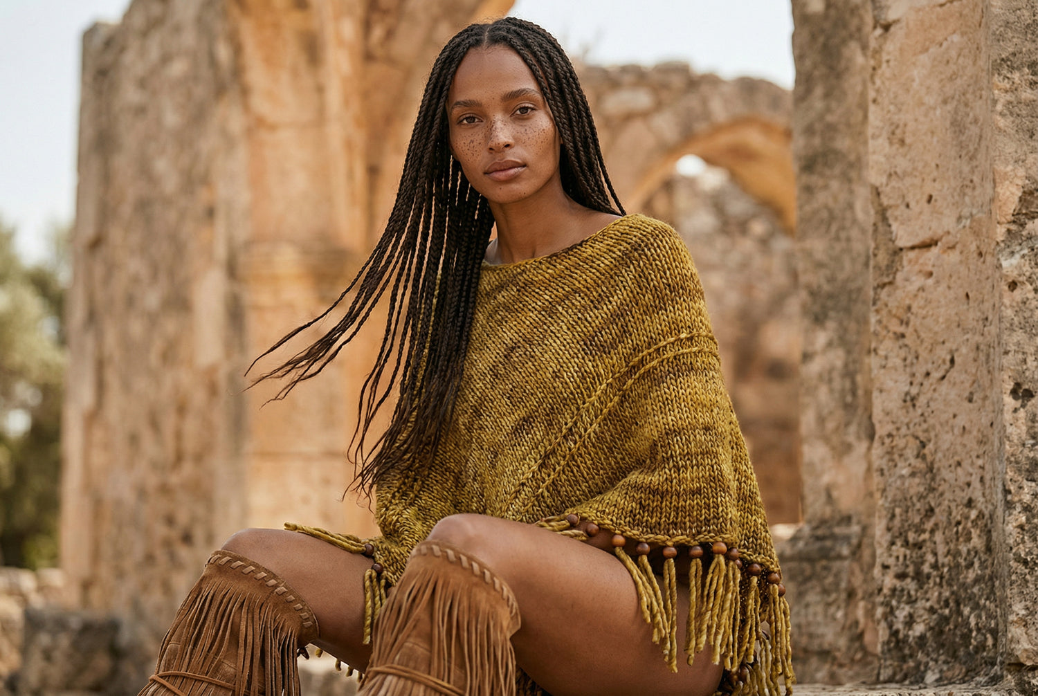 Root Poncho in Turmeric