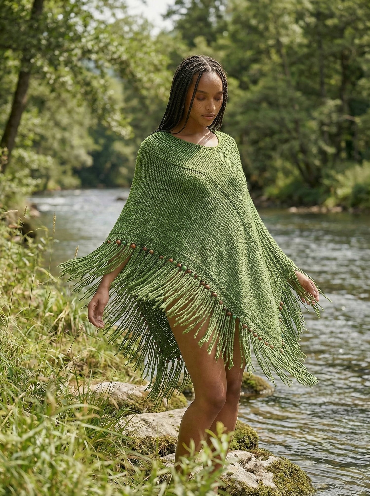 Root Poncho in Forest Green