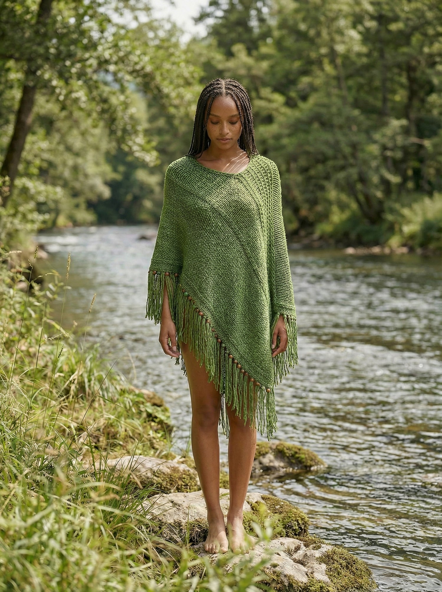 Root Poncho in Forest Green