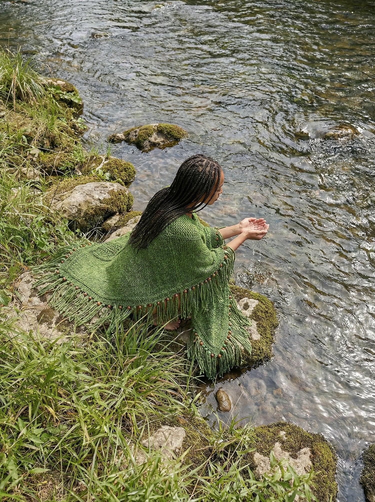 Root Poncho in Forest Green