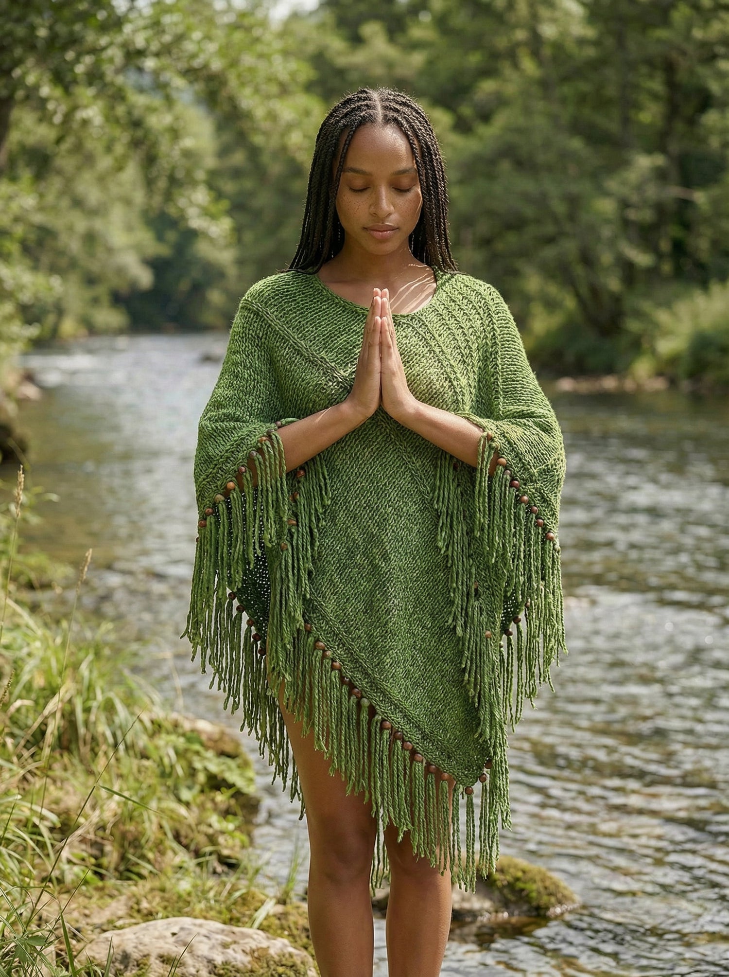 Root Poncho in Forest Green