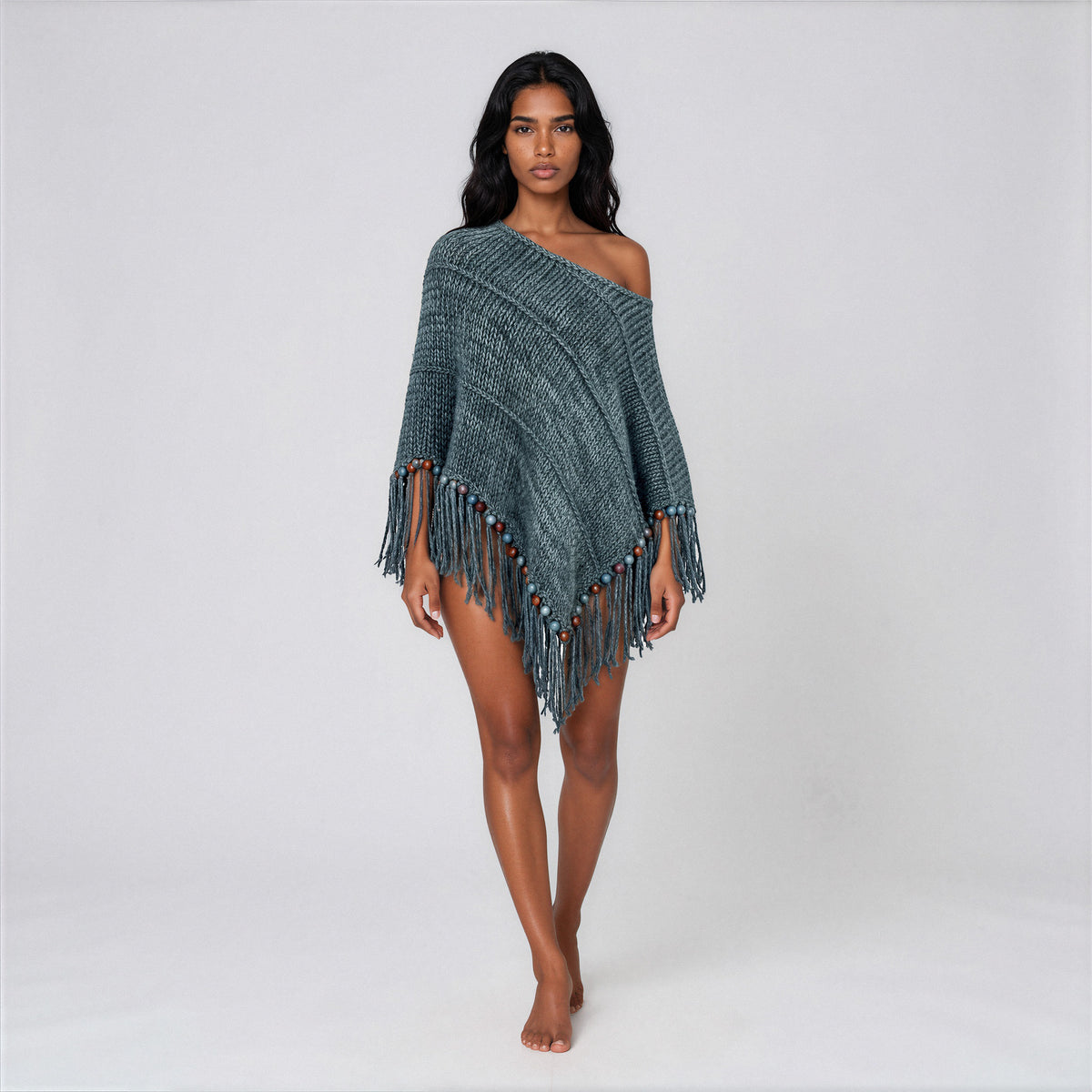 Root Poncho in Teal Blue
