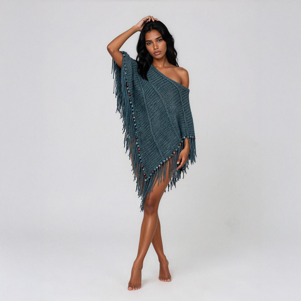 Root Poncho in Teal Blue