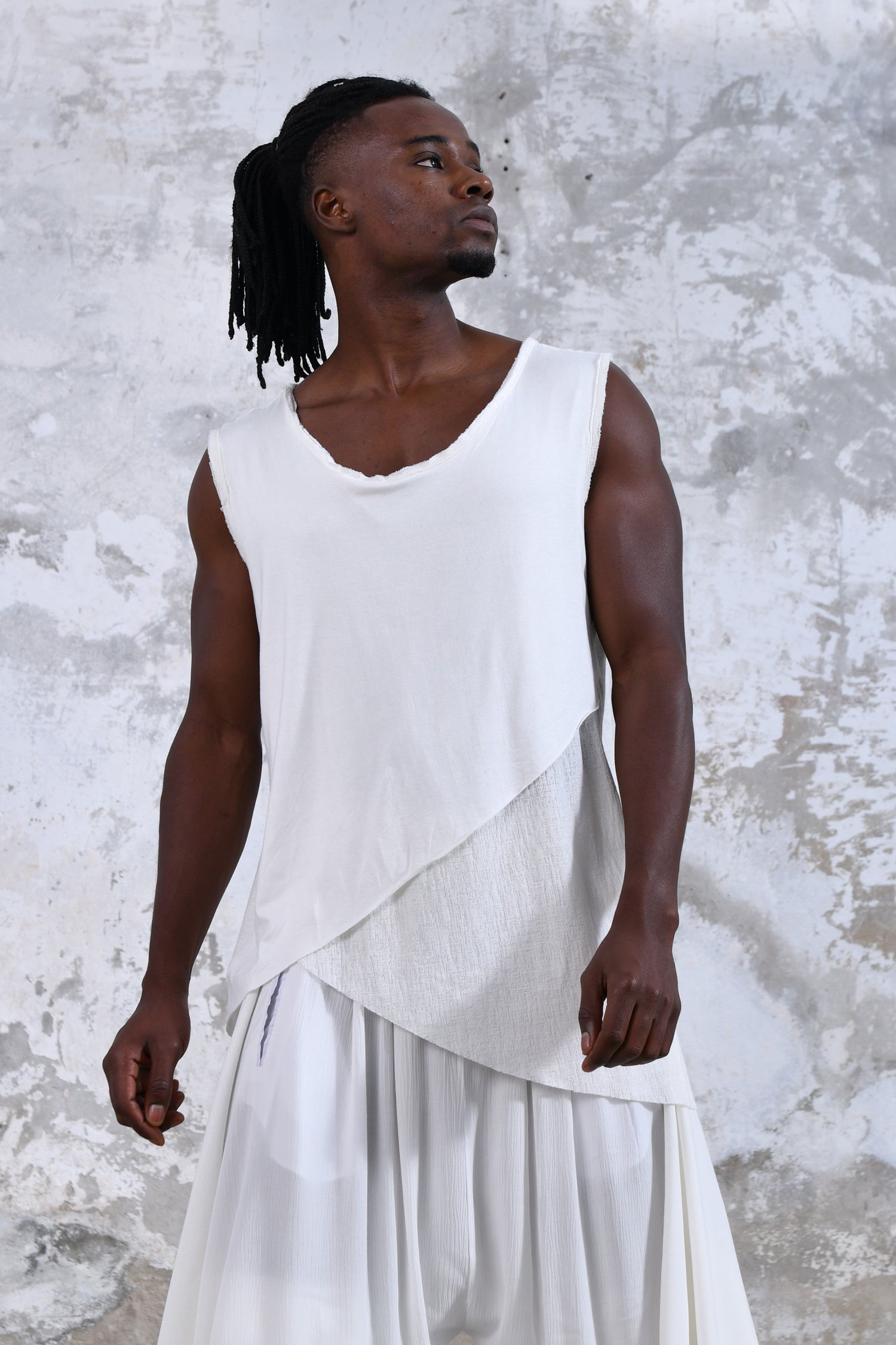 White Spiritual men's shirt vest, Sleeveless Bohemian men's festival clothing, Boho yoga-inspired men's vest, Men's vest for Burning Man, Sacred geometry men's t-shirt, Mindful men's fashion, Men's chakra-inspired tshirt, T-shirt for boho men, Men's hand-dyed vest, Conscious festival fashion for men, Men's eco-friendly clothing, Bohemian men's clothing, sacred clothing, luxury boho men