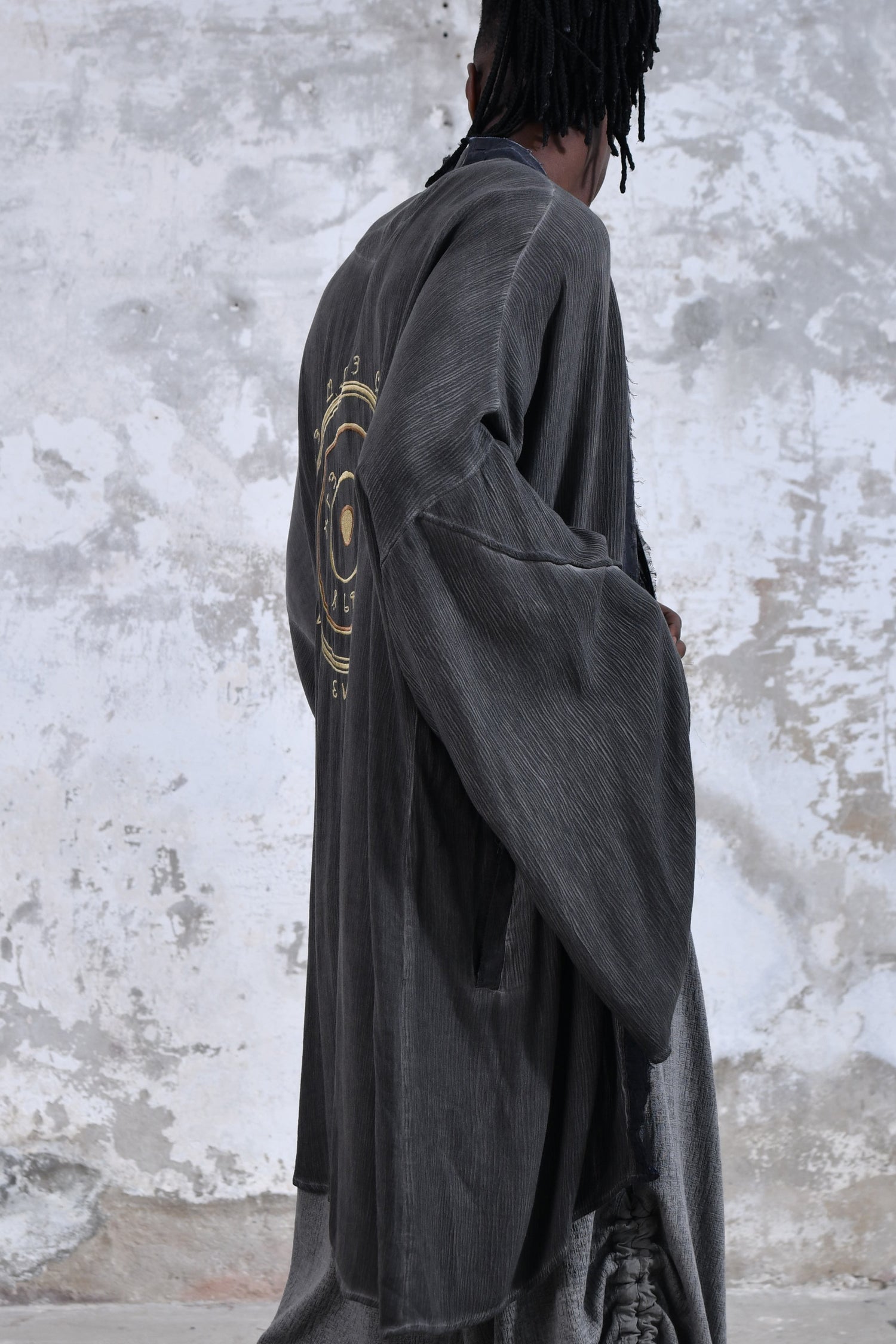 Black Alchemist Tribal boho kimono, Unisex boho kimono, Goddess boho kimono, Spiritual fashion kimono, Flowy and comfortable kimono, Versatile and timeless kimono, Layering piece kimono, Eye-catching burning man unisex boho kimono, Statement piece kimono, Unique and intricate kimono design.