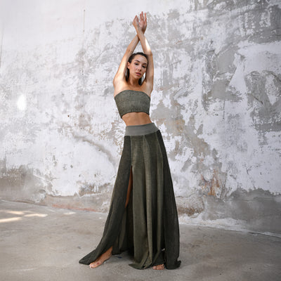Zhe High Split Maxi Skirt · Khaki Green