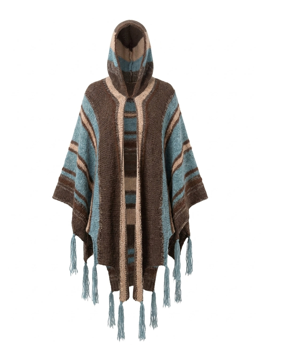 Puzzle Hand-Knitted Hooded Poncho · Bosphorus