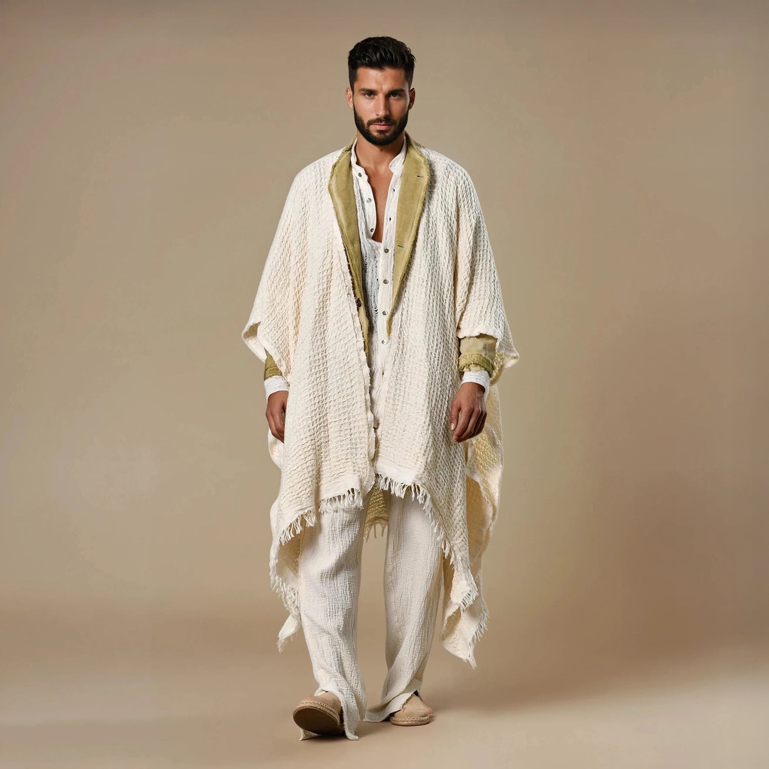 Waffle Poncho in Beige