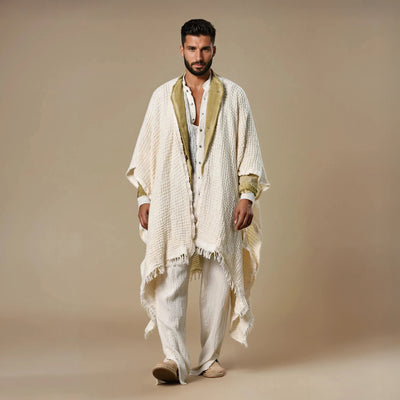 Waffle Cotton Poncho · Beige