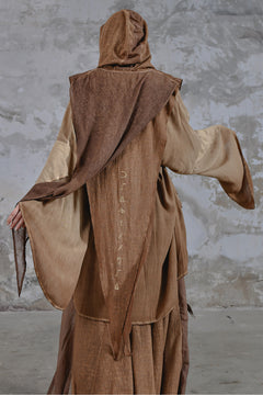 Desert Bohemian hooded shawl, unisex Jedi-inspired hooded shawl with mystical embroidery, spiritual hooded shawl for Star Wars cosplay and everyday wear, handcrafted shawl with boho-chic details and protective hood, breathable and comfortable shawl hood for outdoor adventures, unique and meaningful embroidered shawl for spiritual seekers, vibrant shawl hood, Jedi-inspired shawl for cosmic warriors, celestial-inspired shawl hood with intricate star embroidery,  burning man outfit