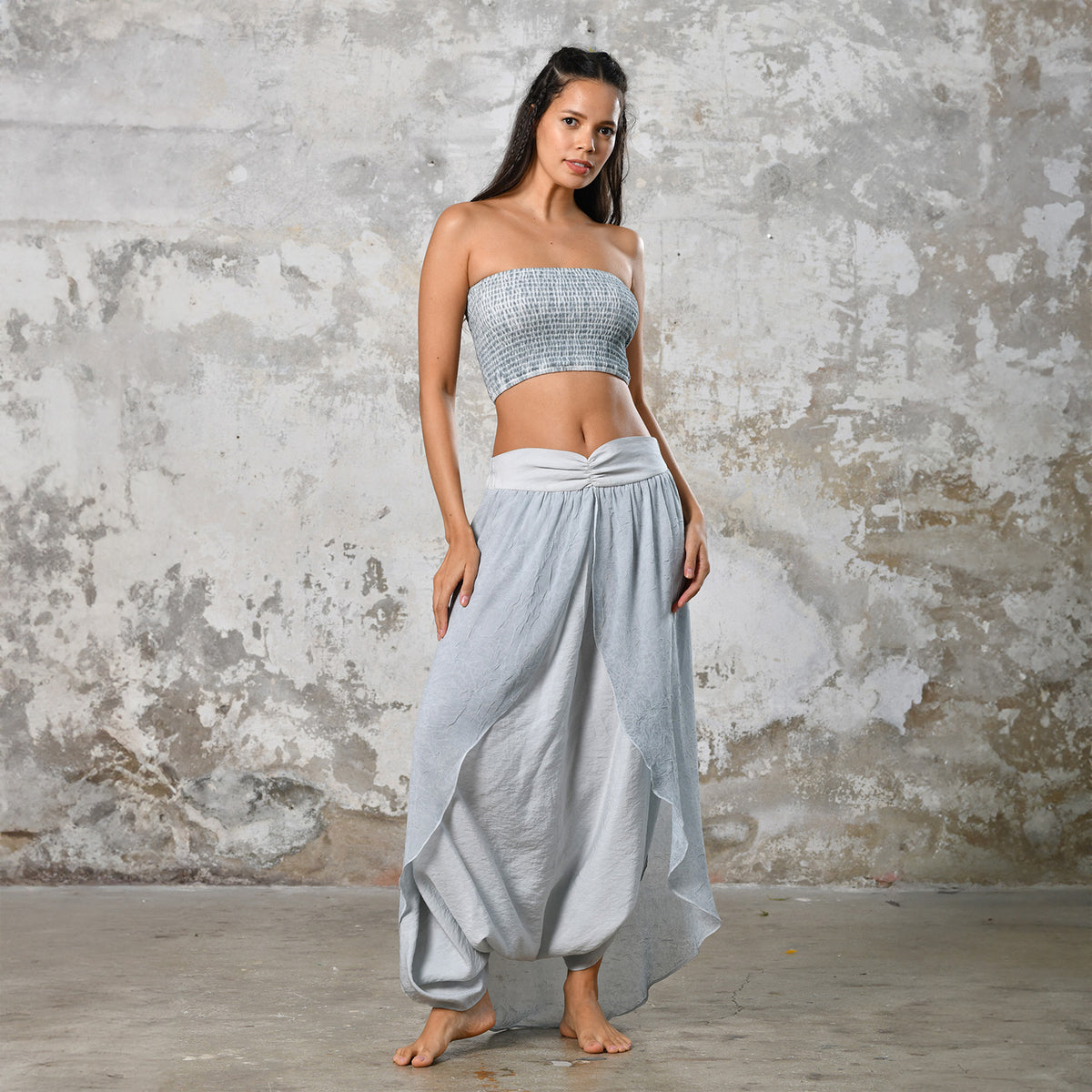 Step into timeless baby blue boho chic with our Boho high split skirt trousers. Crafted from organic materials, this sexy summer boho yoga pants , eco-conscious fashion for the modern goddess.