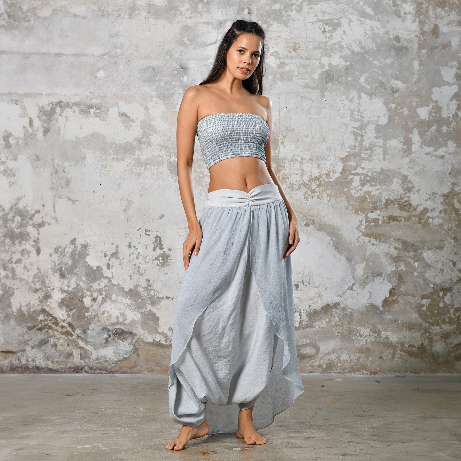 Step into timeless baby blue boho chic with our Boho high split skirt trousers. Crafted from organic materials, this sexy summer boho yoga pants , eco-conscious fashion for the modern goddess.