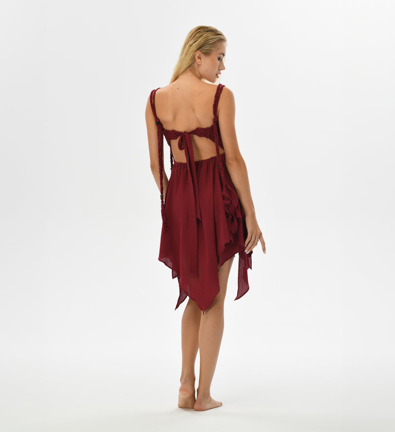 Ninsun Mini Dress in Wine Red