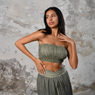 Hena Cross-Strap Crop Top · Khaki Green