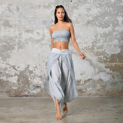 Step into timeless baby blue boho chic with our Boho high split skirt trousers. Crafted from organic materials, this sexy summer boho yoga pants , eco-conscious fashion for the modern goddess.