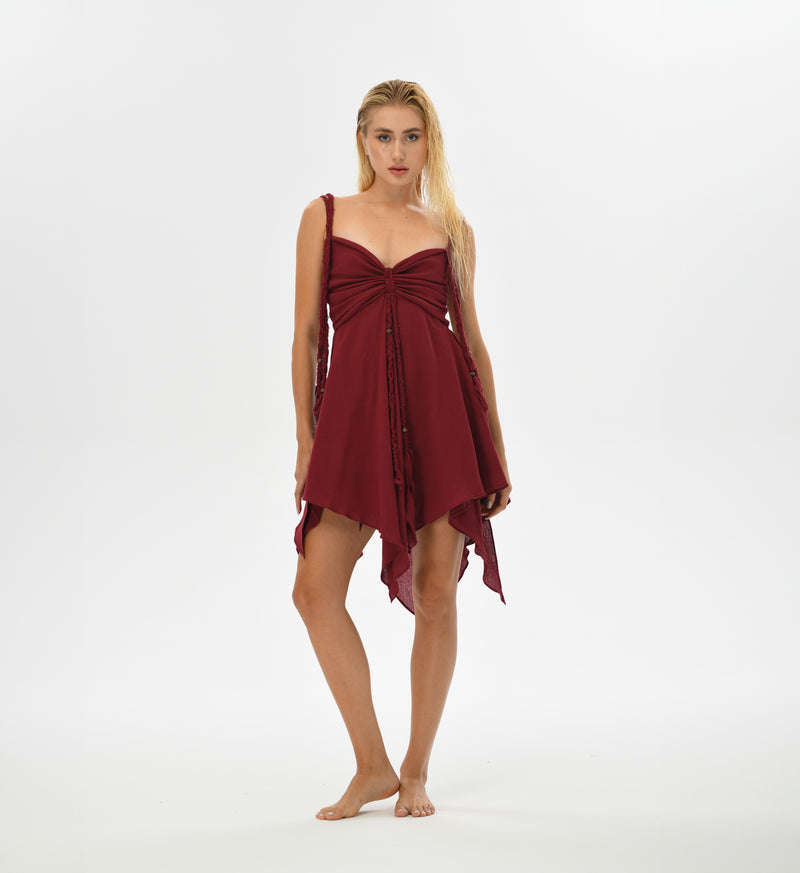 Ninsun Mini Dress in Wine Red