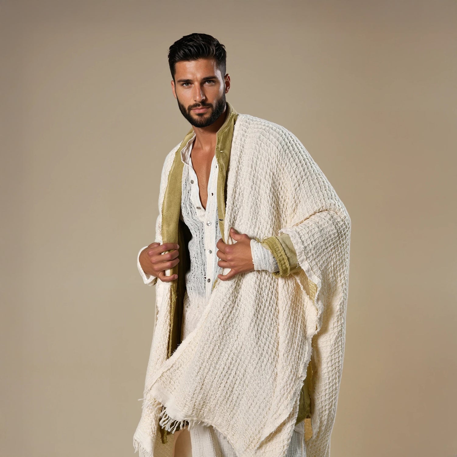 Waffle Poncho in Beige
