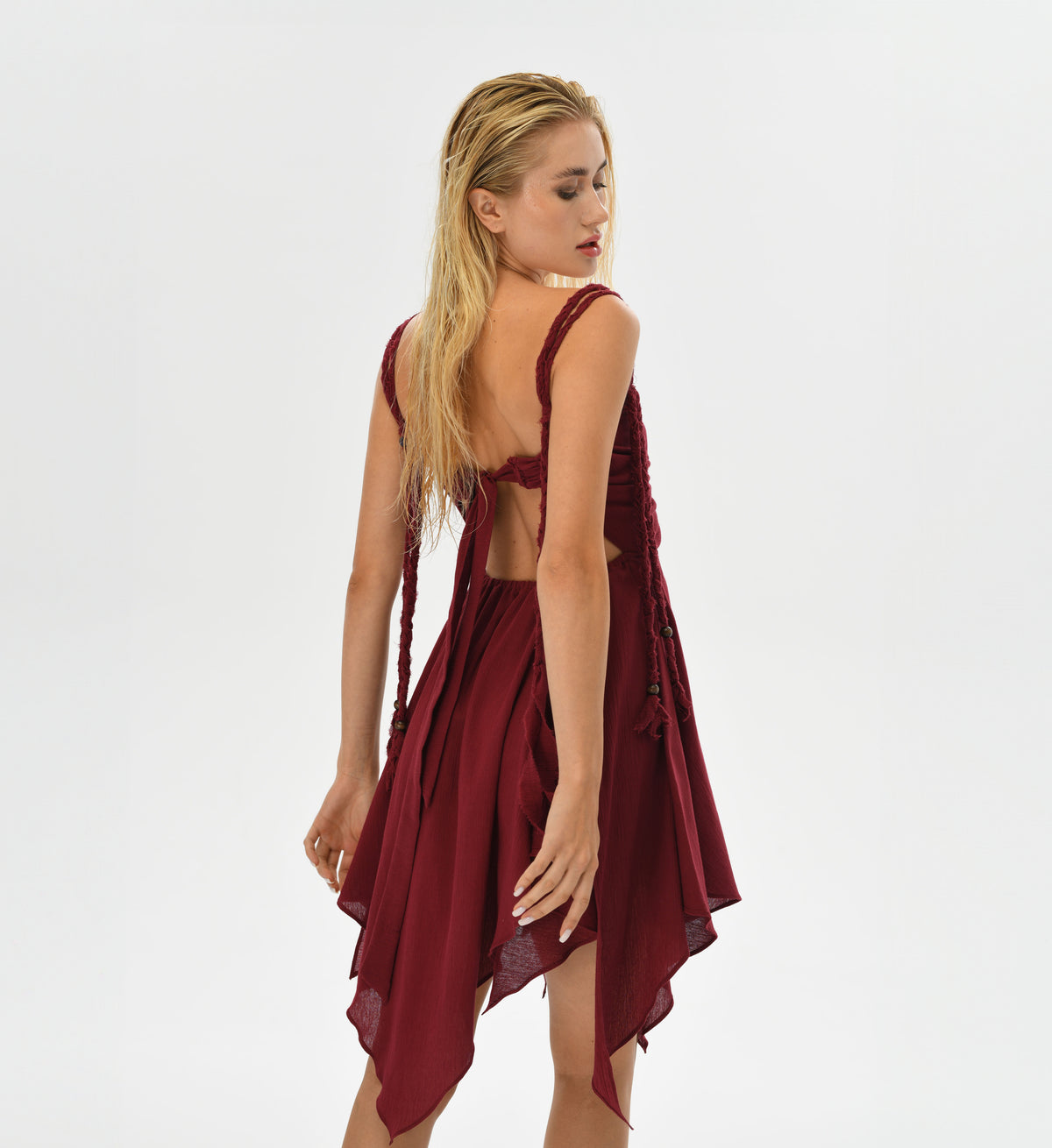 Ninsun Mini Dress in Wine Red