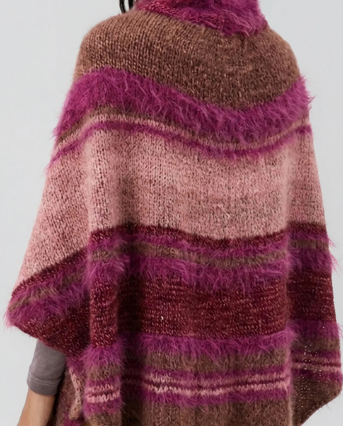 Puzzle Hand-Knitted Hooded Poncho · Pomegranate