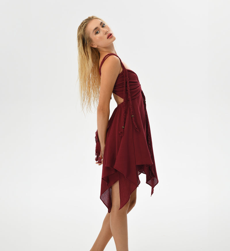 Ninsun Mini Dress in Wine Red