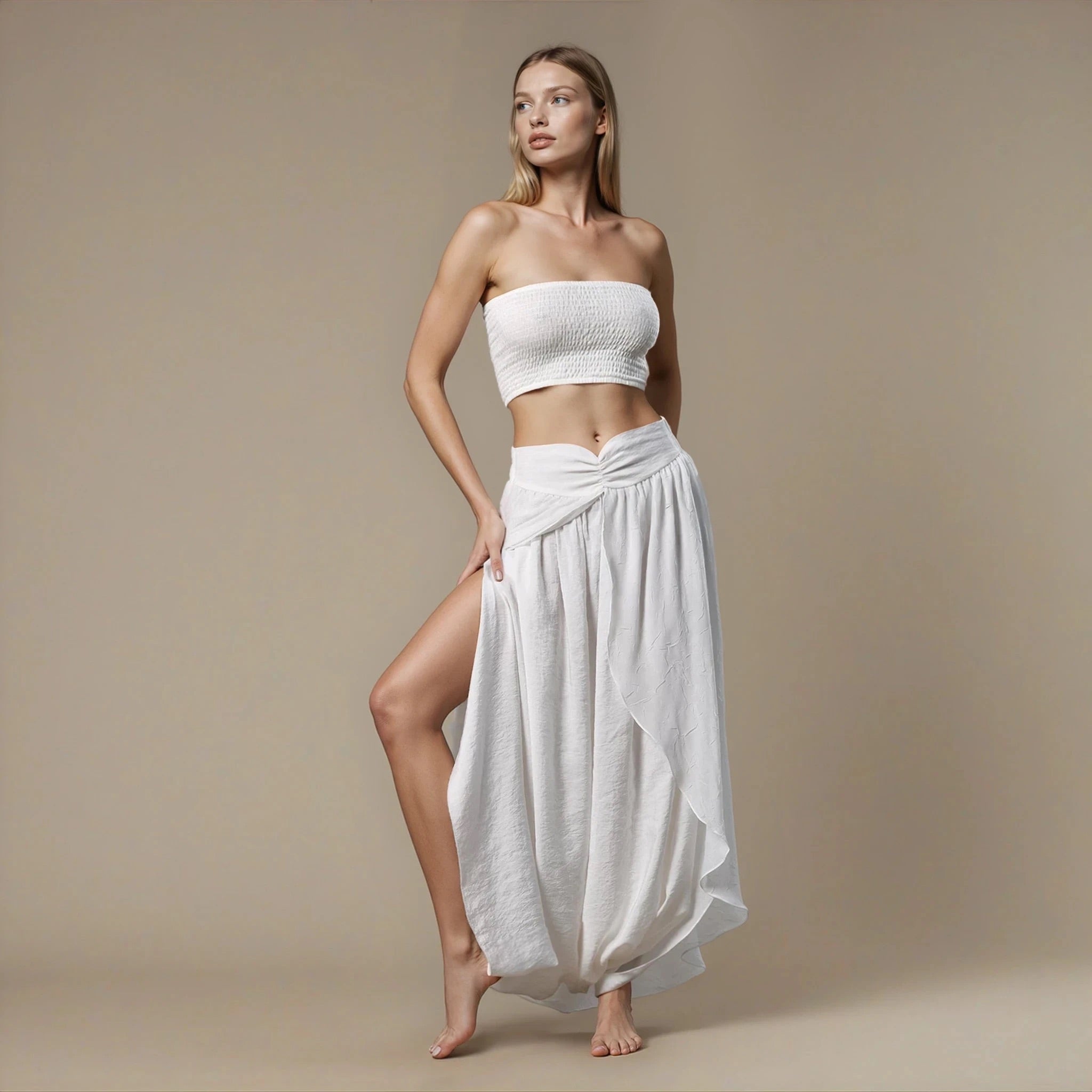 Elegant White Skirt Trousers • Beach Shalwar Silk Pants • Women
