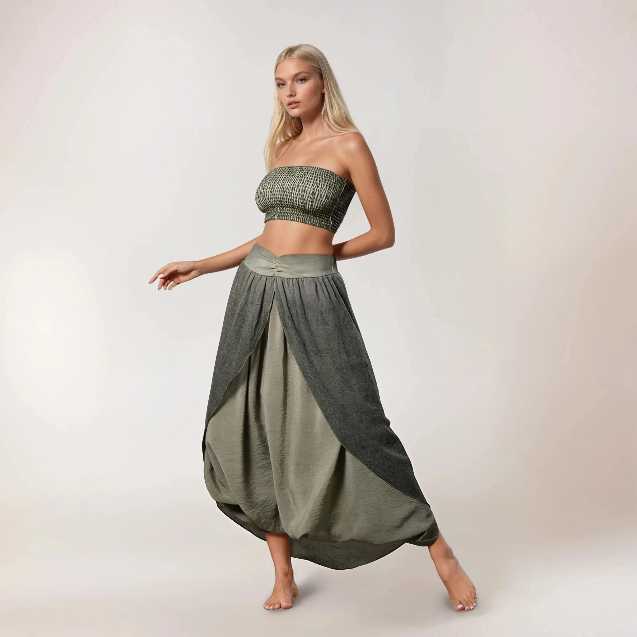 Elegant Green Skirt Trousers • Beach Shalwar Pants • Women Harem