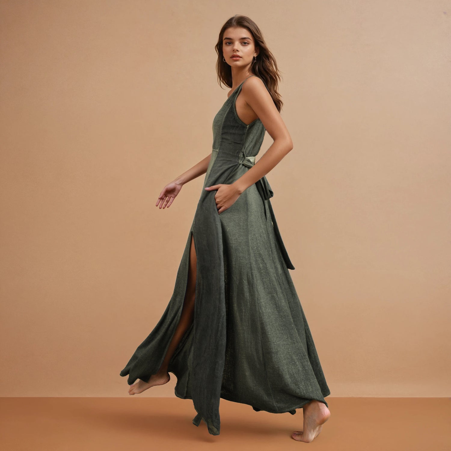 ZHE Dress in Khaki Green