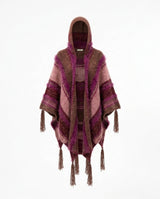 Puzzle Hand-Knitted Hooded Poncho · Pomegranate