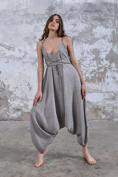 Gray loose fit jumpsuit, bohemian style jumpsuit, oversized jumpsuit, comfortable jumpsuit, casual jumpsuit, stylish jumpsuit, unique jumpsuit, handmade jumpsuit, sustainable fashion, eco-friendly jumpsuit, ethical clothing, travel-friendly jumpsuit, festival wear, statement piece, fashion-forward jumpsuit, timeless design, Boho Greek goddess dress for women, Flowy boho goddess maxi dress, Boho maxi dress with Grecian goddess vibes, boho maternity jumpsuit