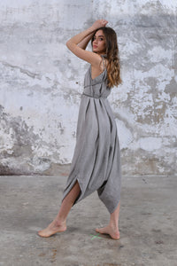 Gray loose fit jumpsuit, bohemian style jumpsuit, oversized jumpsuit, comfortable jumpsuit, casual jumpsuit, stylish jumpsuit, unique jumpsuit, handmade jumpsuit, sustainable fashion, eco-friendly jumpsuit, ethical clothing, travel-friendly jumpsuit, festival wear, statement piece, fashion-forward jumpsuit, timeless design, Boho Greek goddess dress for women, Flowy boho goddess maxi dress, Boho maxi dress with Grecian goddess vibes, boho maternity jumpsuit