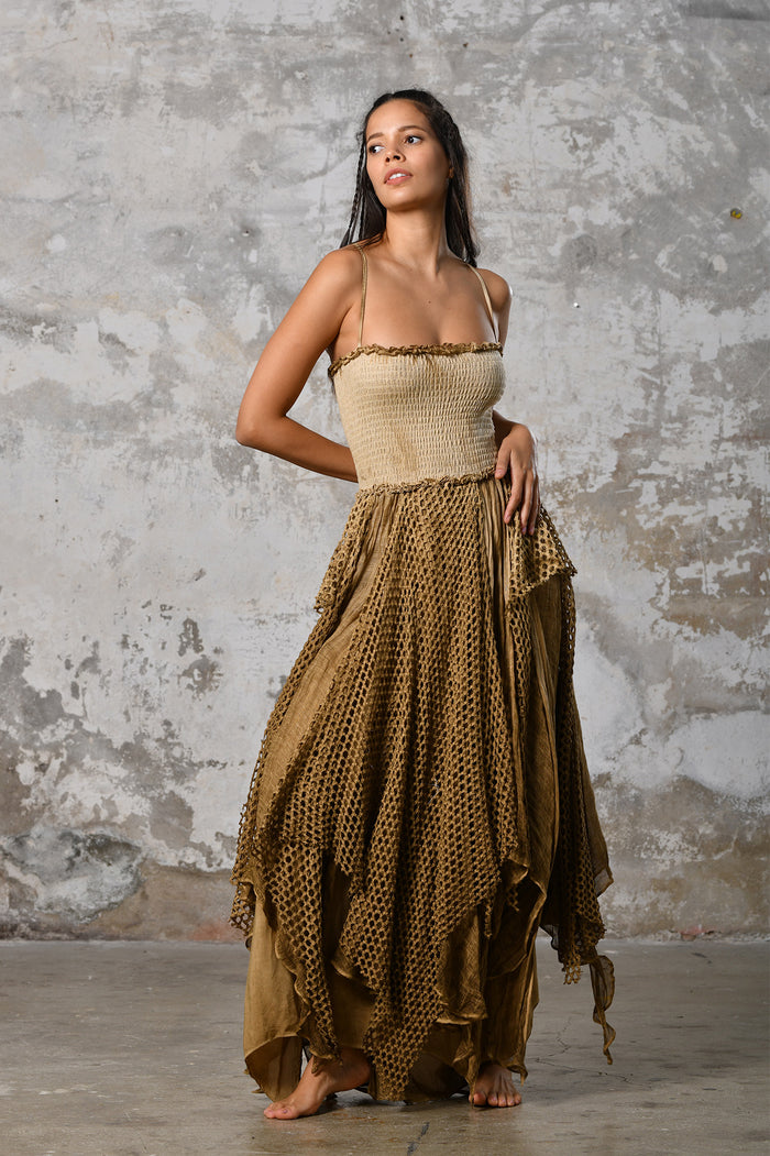 Our greek goddess dress made of handwoven organic cotton. Perfect dress for beach weddings, ceremonies and special occasions. The braids are made by hands making this dress transformer - multiway. You can tighten it up in different positions.