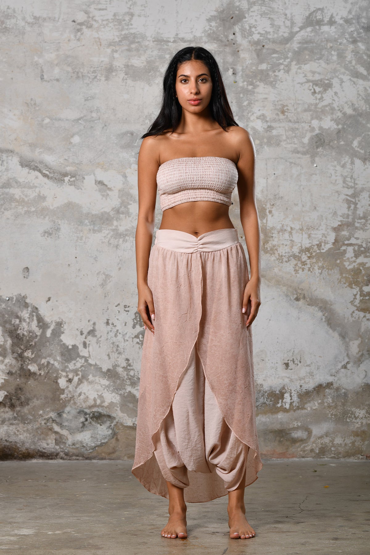 Step into timeless boho chic with our Powder Pink Boho high split skirt trousers. Crafted from organic materials, this sexy summer boho yoga pants , eco-conscious fashion for the modern goddess.