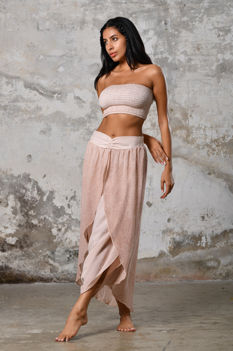 Step into timeless boho chic with our Powder Pink Boho high split skirt trousers. Crafted from organic materials, this sexy summer boho yoga pants , eco-conscious fashion for the modern goddess.