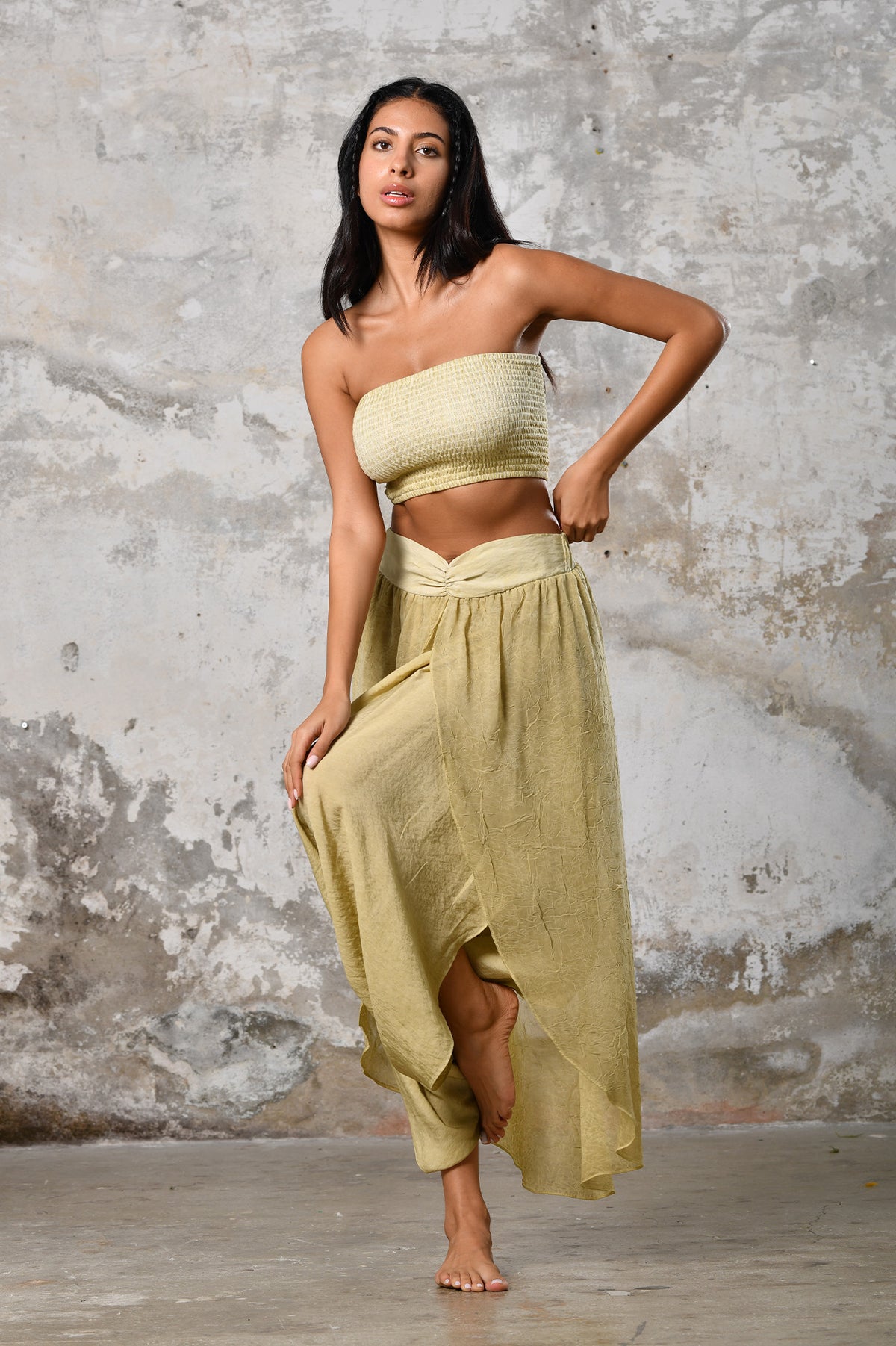 Step into timeless boho chic with our Powder Lemon Boho high split skirt trousers. Crafted from organic materials, this sexy summer boho yoga pants , eco-conscious fashion for the modern goddess.