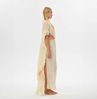 Sexy boho cape kaftan with open back and sides, made from lightweight sheer cotton, ideal for beach or summer wear.