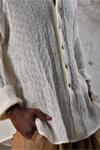 Unique handwoven cotton, raw texture, versatile eco-friendly bohemian shirt, Turkish craftsmanship, perfect for all occasions.